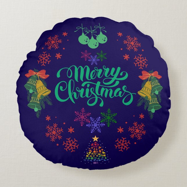 Vintage Merry Christmas Round Cushion (Front)