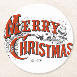 Vintage Merry Christmas Round Paper Coaster