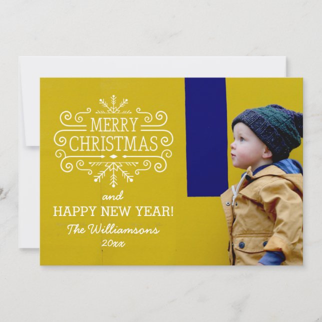 Vintage Merry Christmas Snowflake Holiday Photo Card (Front)