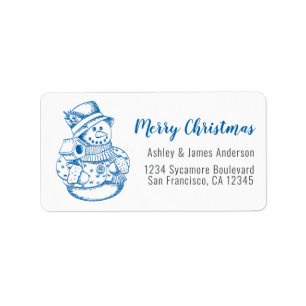 Vintage Merry Christmas Snowman New Address Label