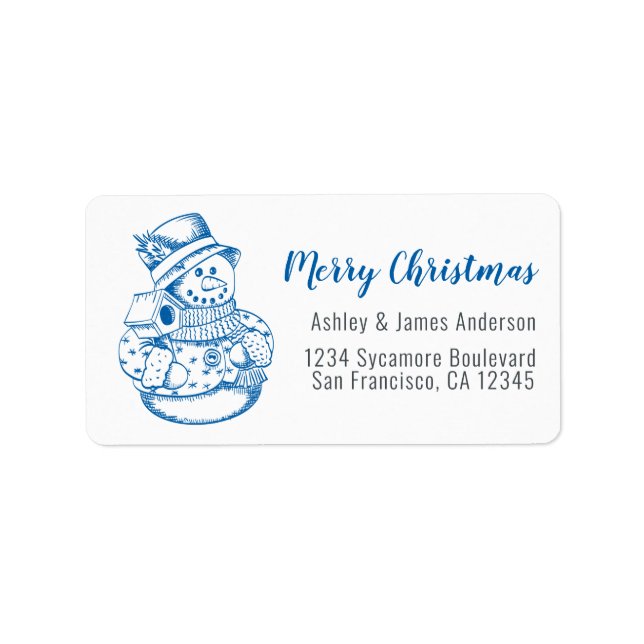 Vintage Merry Christmas Snowman New Address Label (Front)