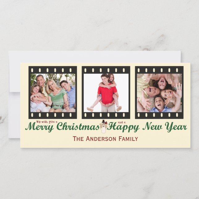 Vintage Merry Christmas Snowman Photo Card (Front)