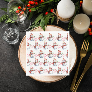 Vintage Merry Christmas & Snowmen Napkin