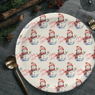 Vintage Merry Christmas & Snowmen  Paper Plate