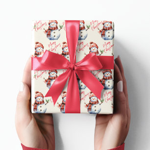 Vintage Merry Christmas & Snowmen Wrapping Paper