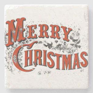 Vintage Merry Christmas Stone Coaster