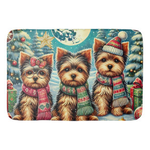 Vintage Merry Christmas Terrier Yorskhire Yorkie Bath Mat