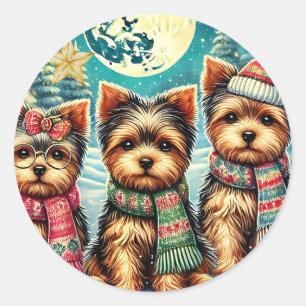 Vintage Merry Christmas Terrier Yorskhire Yorkie  Classic Round Sticker