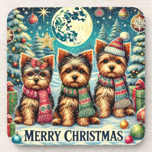 Vintage Merry Christmas Terrier Yorskhire Yorkie Coaster