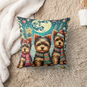 Vintage Merry Christmas Terrier Yorskhire Yorkie Cushion