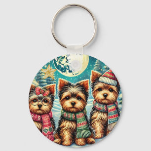 Vintage Merry Christmas Terrier Yorskhire Yorkie Key Ring