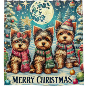 Vintage Merry Christmas Terrier Yorskhire Yorkie  Shower Curtain