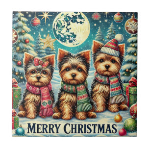 Vintage Merry Christmas Terrier Yorskhire Yorkie Tile