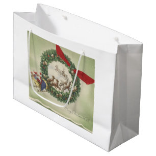 Vintage Merry Christmas To All Santa Large Gift Bag