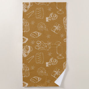 vintage merry christmas toys hand drawn beach towel
