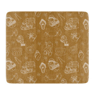 vintage merry christmas toys hand drawn cutting board