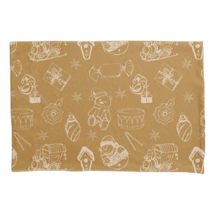 vintage merry christmas toys hand drawn pillowcase