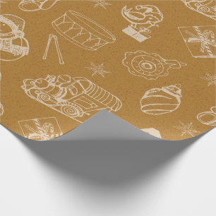 vintage merry christmas toys hand drawn wrapping paper