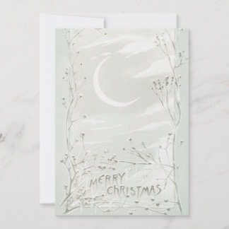 Vintage Merry Christmas Tree Moon Sky Snow Holiday Card