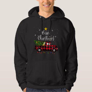 Vintage Merry Christmas Tree on Car Butiflo Plaid Hoodie