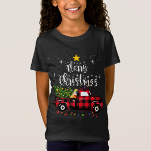 Vintage Merry Christmas Tree on Car Butiflo Plaid  T-Shirt