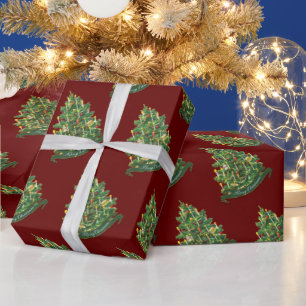Vintage Merry Christmas Tree Rustic Classic Red Wrapping Paper
