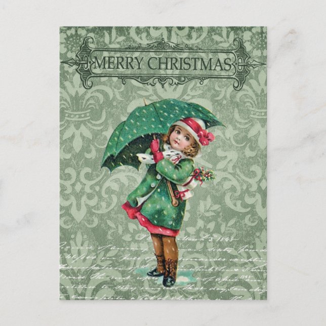 Vintage Merry Christmas Victorian Girl Collage Postcard (Front)