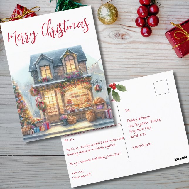 Vintage Merry Christmas Winter Scene Typography Postcard (Creator Uploaded)