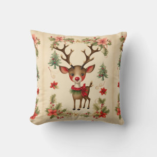 Vintage Merry Christmas Woodland Rudolph Deer Cushion