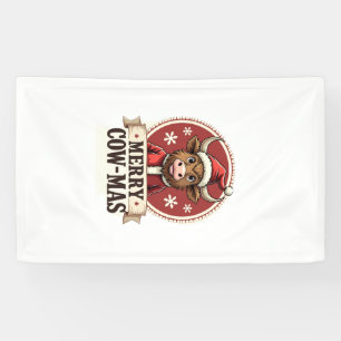 Vintage Merry Cow-Mas Highland Cow Christmas Carto Banner