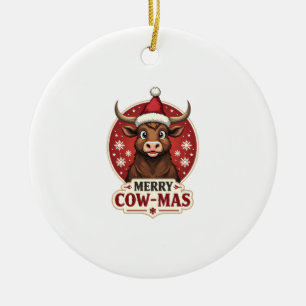 Vintage Merry Cow-Mas Highland Cow Christmas Carto Ceramic Tree Decoration