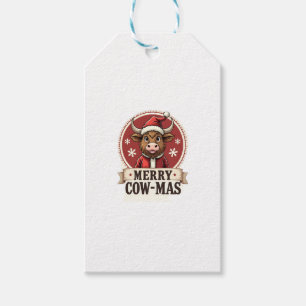 Vintage Merry Cow-Mas Highland Cow Christmas Carto Gift Tags