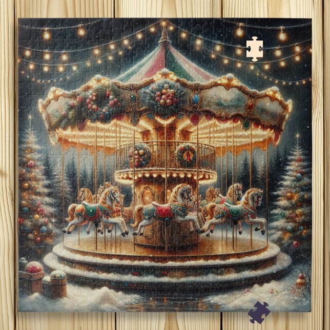 Vintage Merry-Go-Round Whimsical Christmas Jigsaw Puzzle (Creator Uploaded)