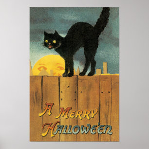 Vintage Merry Halloween Cat by Ellen Clapsaddle Poster