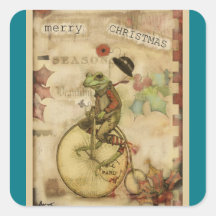Vintage Merry little Christmas Frog on Bicycle