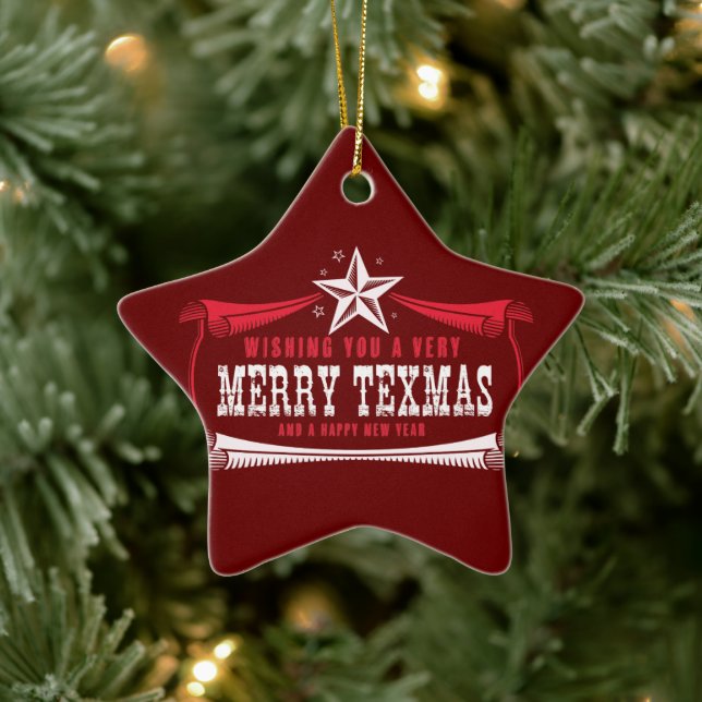 Vintage Merry Texas Star Christmas Ornament (Tree)