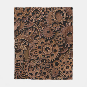 Vintage metal brass gears fleece blanket