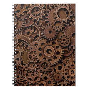 Vintage metal brass gears notebook