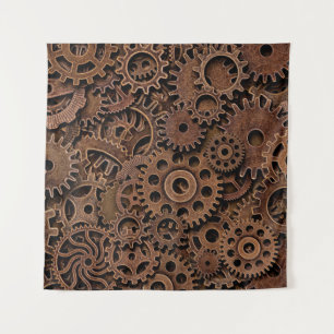 Vintage metal brass gears tapestry