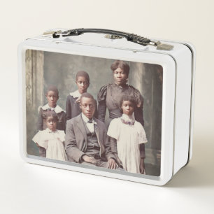 Vintage Metal Lunch Box Victorian Black Family