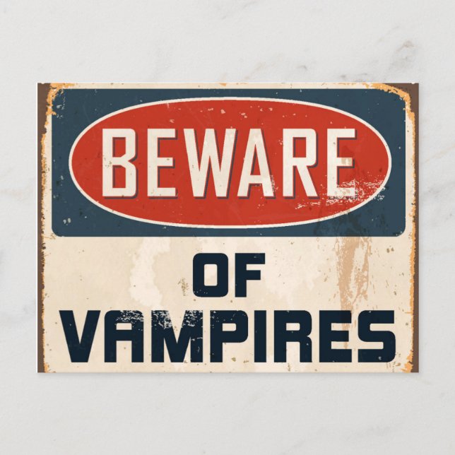 Vintage Metal Sign - Beware Of Vampires Postcard (Front)