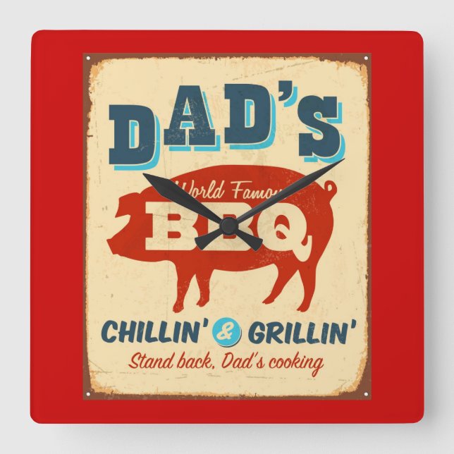 Vintage metal sign - Dad's BBQ Square Wall Clock (Front)