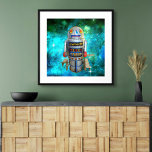 Vintage metal toy robot turquoise galaxy retro poster<br><div class="desc">I love cute, retro faces on vintage, childhood metal toy wind-up robots. Here’s one of my favorites, set against a turquoise blue bubble galaxy sky. Add some style to your room with this fun, colorful, photo poster. Makes a great, trendy gift, even for yourself! You can easily personalize this poster...</div>