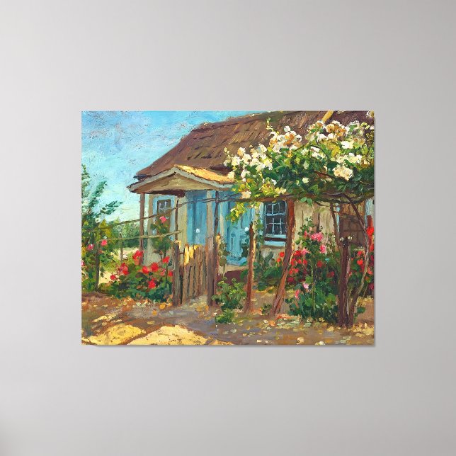 Vintage Mexican Cottage Rose Vine Canvas Print (Front)