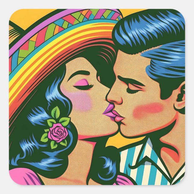 Vintage Mexican Folklórico Fiesta Square Sticker (Front)