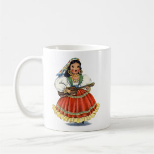 Vintage Mexican Girl Traditional Dress Coffee Mug