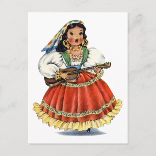 Vintage Mexican Girl Traditional Dress Postcard (Front)