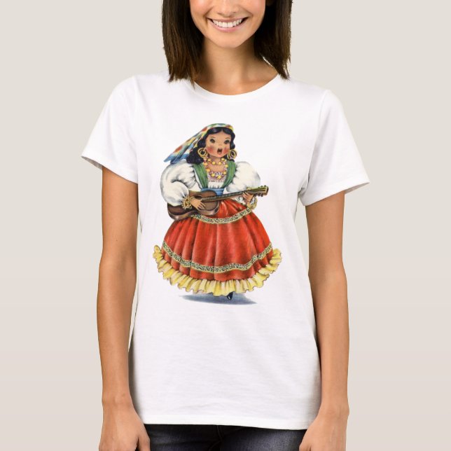 Vintage Mexican Girl Traditional Dress T-Shirt (Front)