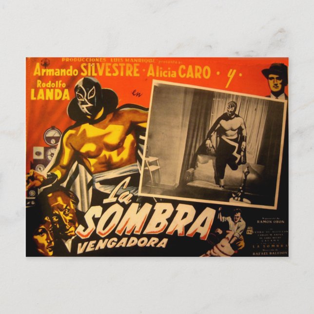 Vintage Mexican Masked Hero Lobby Cars Postcard (Front)