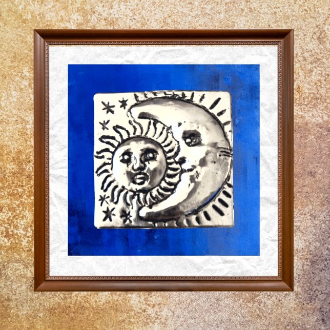 Vintage Mexican Silver Sun & Moon On Blue Poster (Creator Uploaded)